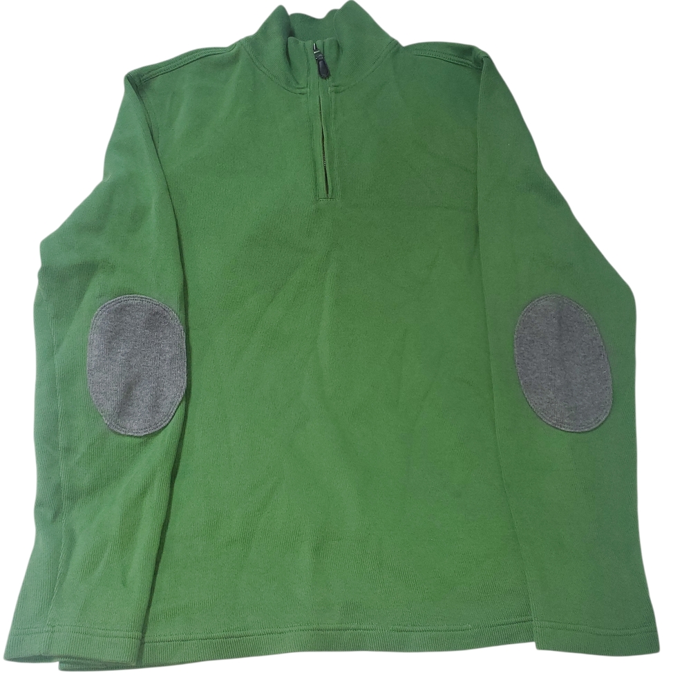 Banana Republic Green Zip-Up Sweater Gray Patches Size M Saint Patrick's Day